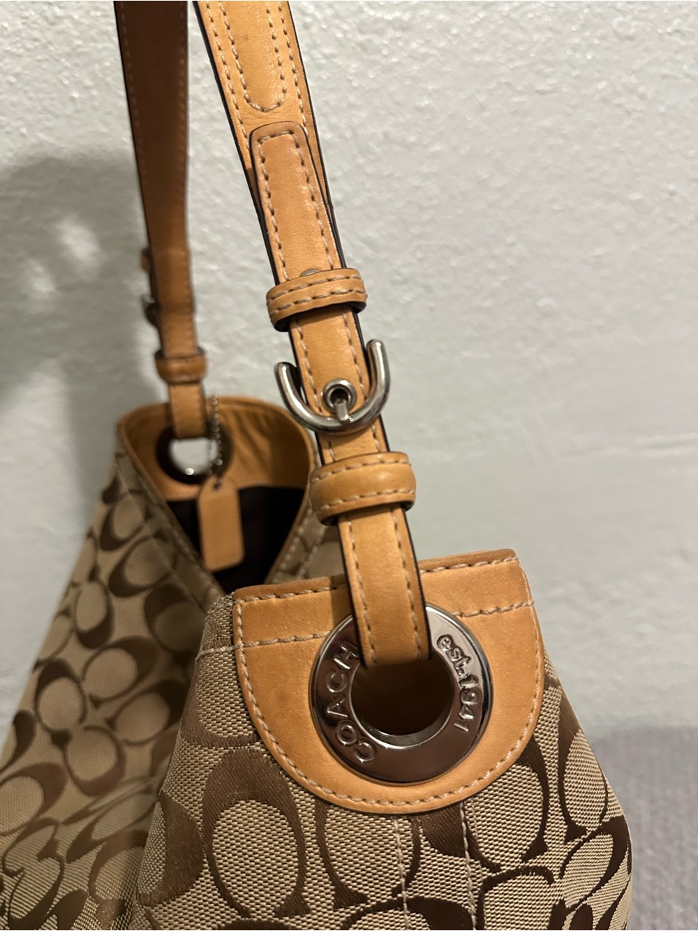 Coach Brown Signature Canvas Hobo with Tan Leather Trim - Picture 3 of 16